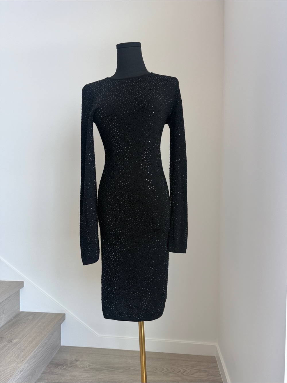 Alice + Olivia Black Long-Sleeve Bodycon Dress with Sparkle